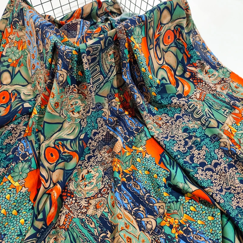 瑶山/图腾 精品棉绸布料 夏季凉爽人造棉绵绸 服装连衣裙印花面料