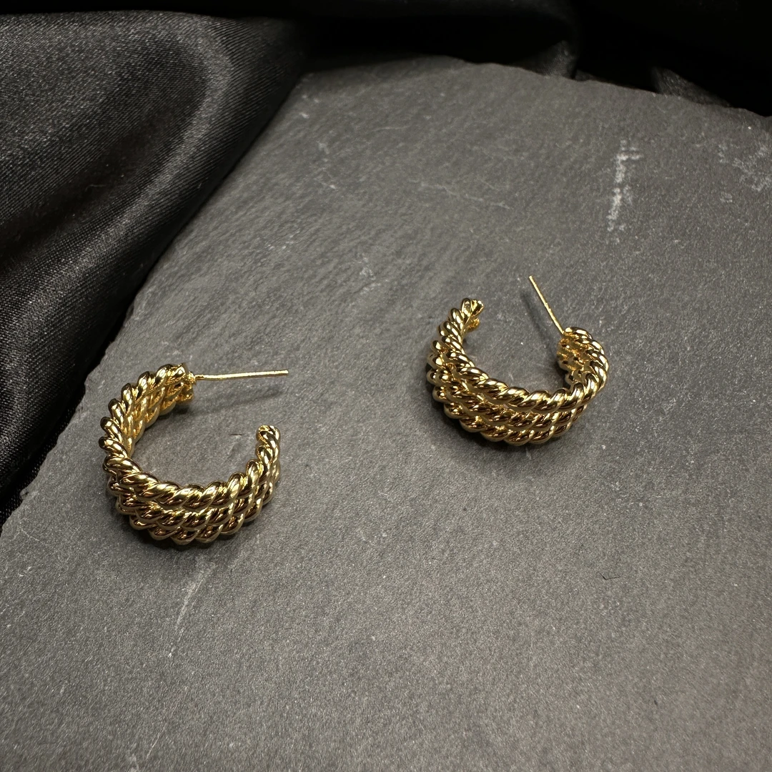 铜合金耳饰 0716 Acc-645 法式精致高级感螺纹耳饰