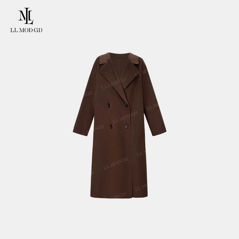 绒之魅  长袖翻驳领毛呢外套女秋冬纯色经典中长款大衣LL-253415