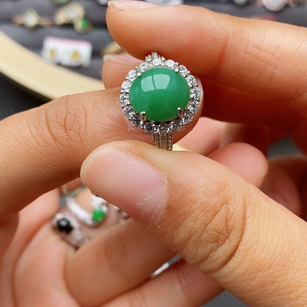 翡翠戒指银S925镶嵌莱****店1111111