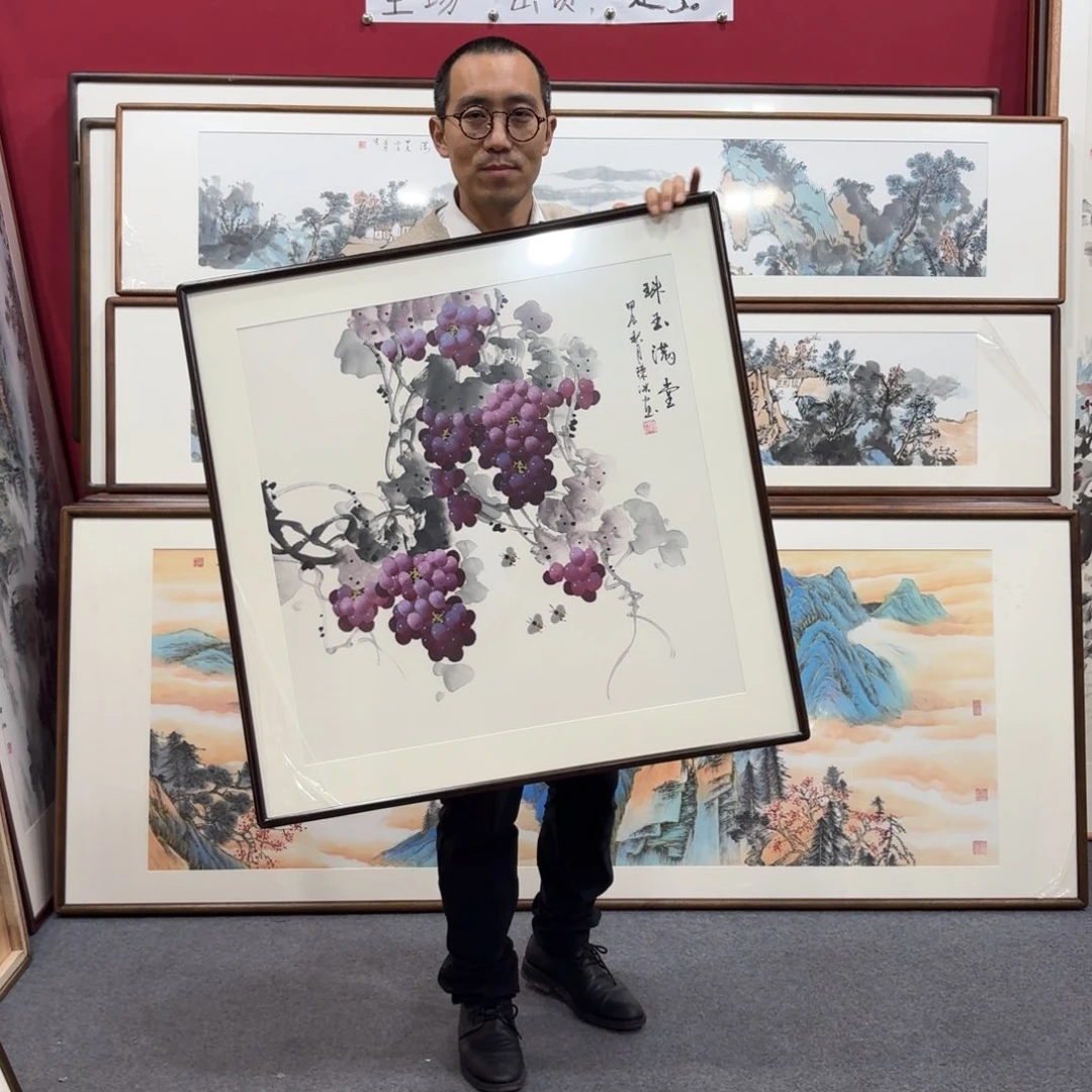 国画带框绘画80/80尺寸