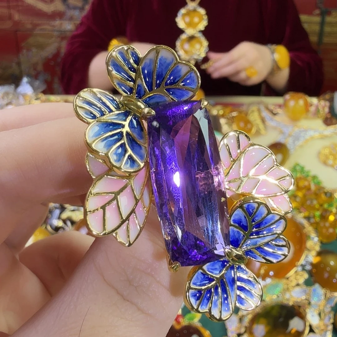 紫晶颈饰银S925镀金镶嵌戒指