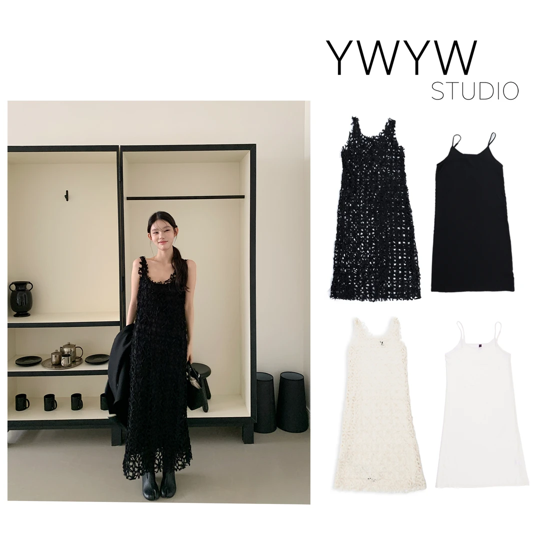 【YWYW25S/S】春季纯色牛奶丝吊带内搭+气质镂空叠穿吊带背心3862