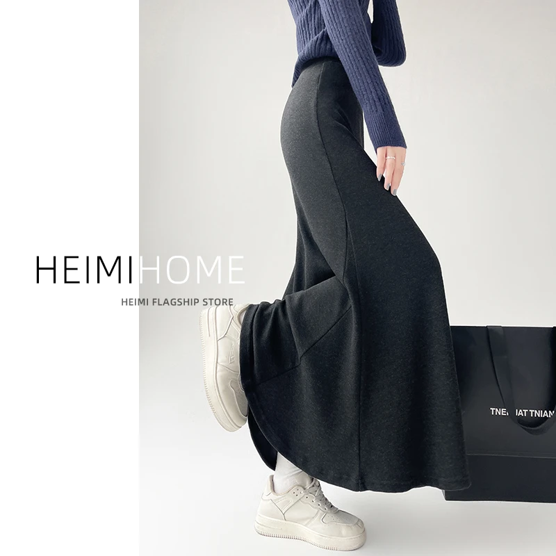 黑色鱼尾裙女春秋小个子气质a字包臀裙中长款高腰显瘦针织半身裙