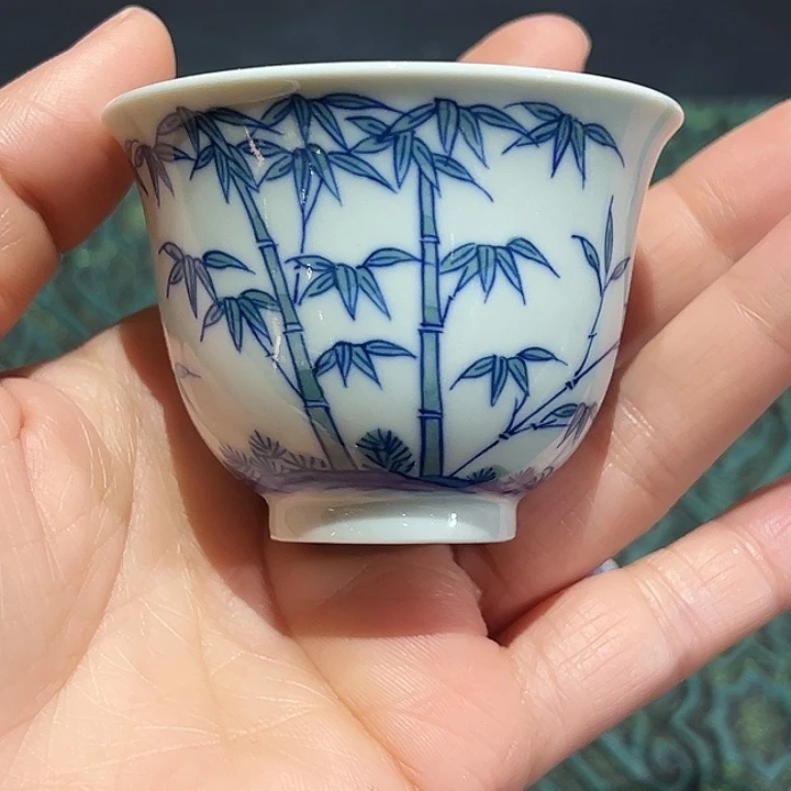 怡琅柴窑手工手绘竹子杯
