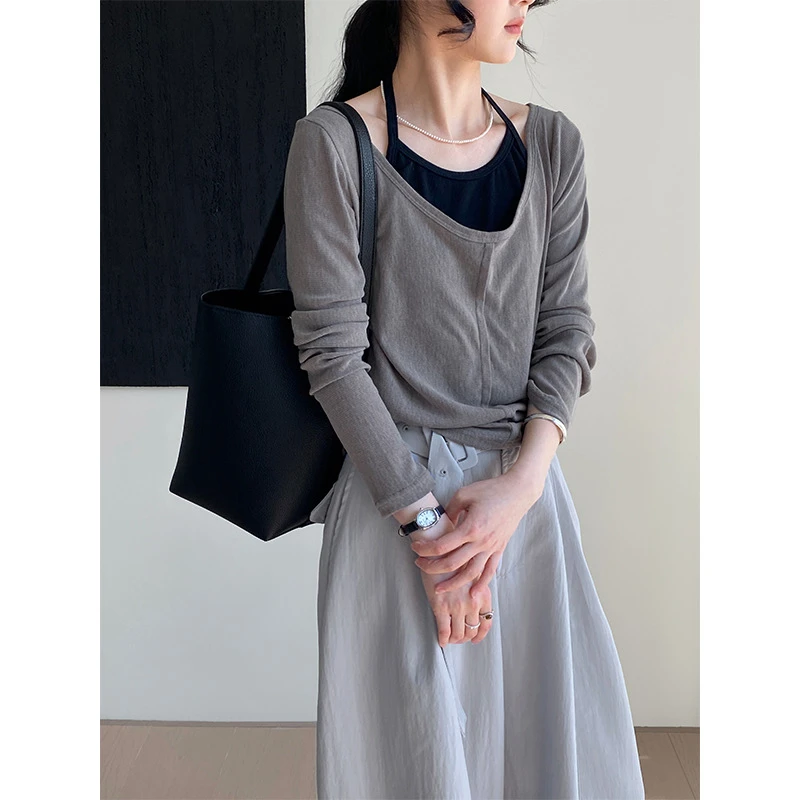 好穿两件套！韩系微透罩衫上衣+挂脖吊带背心显瘦套装