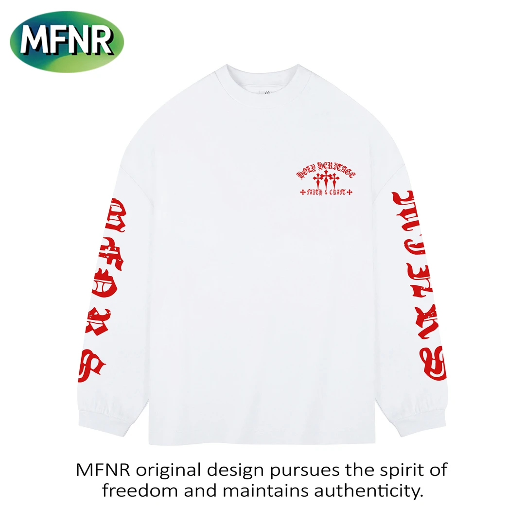 美式复古字母印花长袖T恤男女秋冬重磅百搭宽松圆领纯棉打底上衣