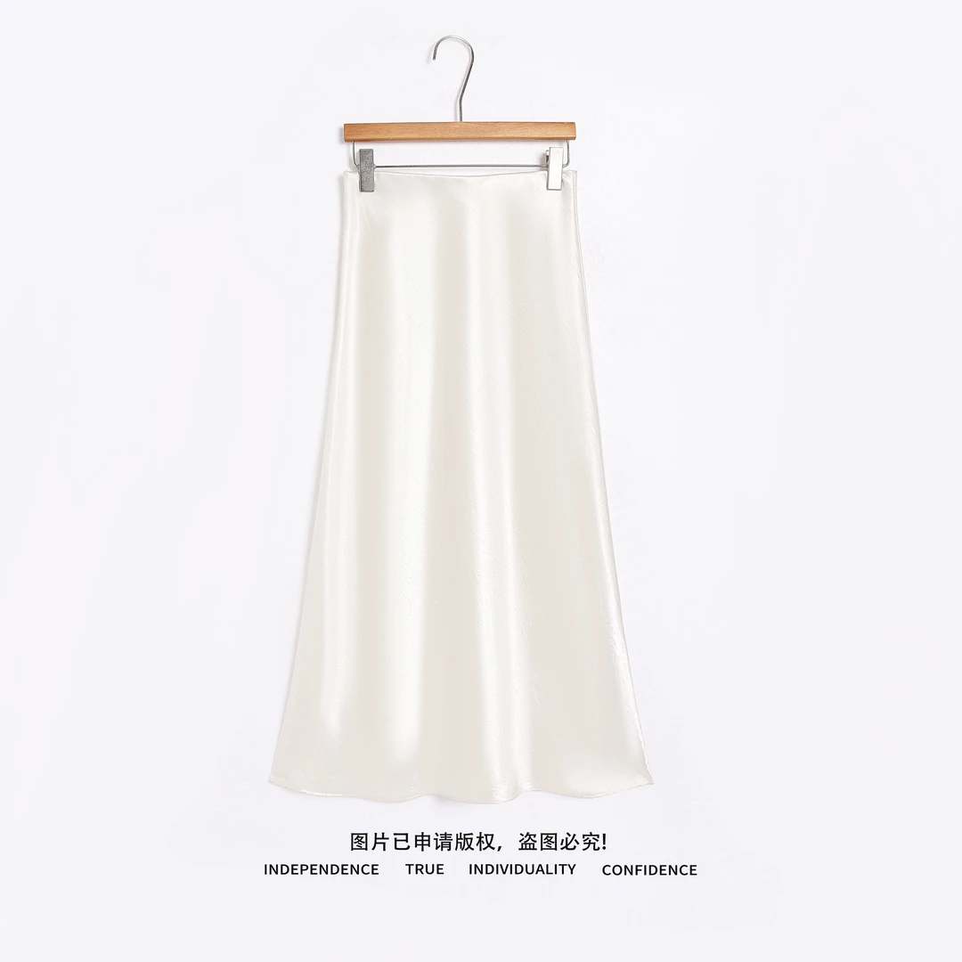 温温【云脂】醋酸半身裙松紧腰长裙半裙女春季2025新款 3530