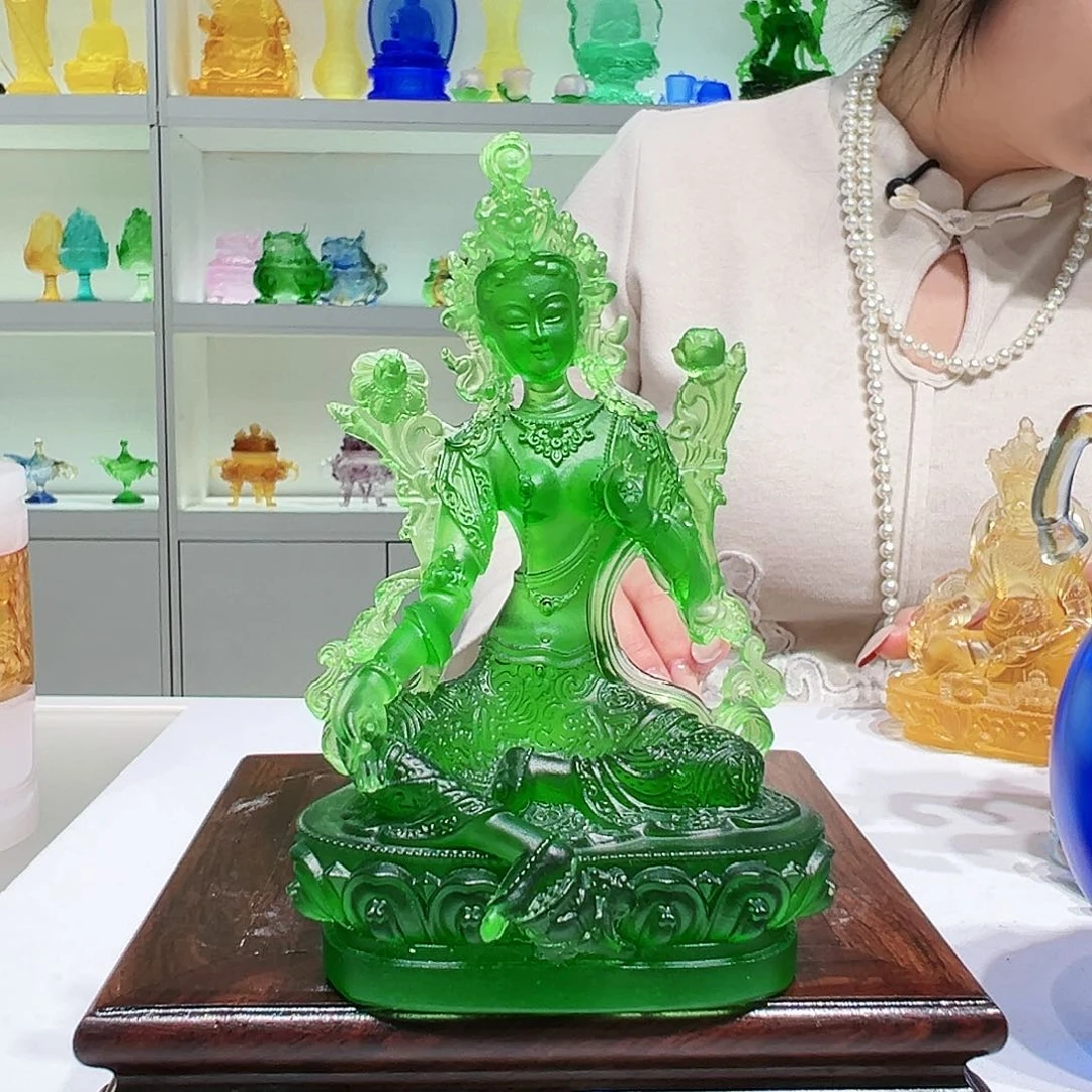 【闪购商品】手工艺品琉璃绿度母 12.5cm