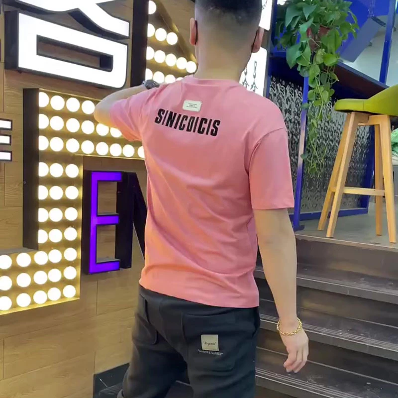 夏季简约百搭字母印花短袖男网红同款ins超火休闲t恤圆领打底半袖