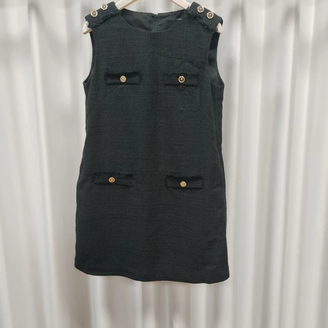 LI丽系列  Y551-5  女装春秋小香风马甲连衣裙黑色C72775101