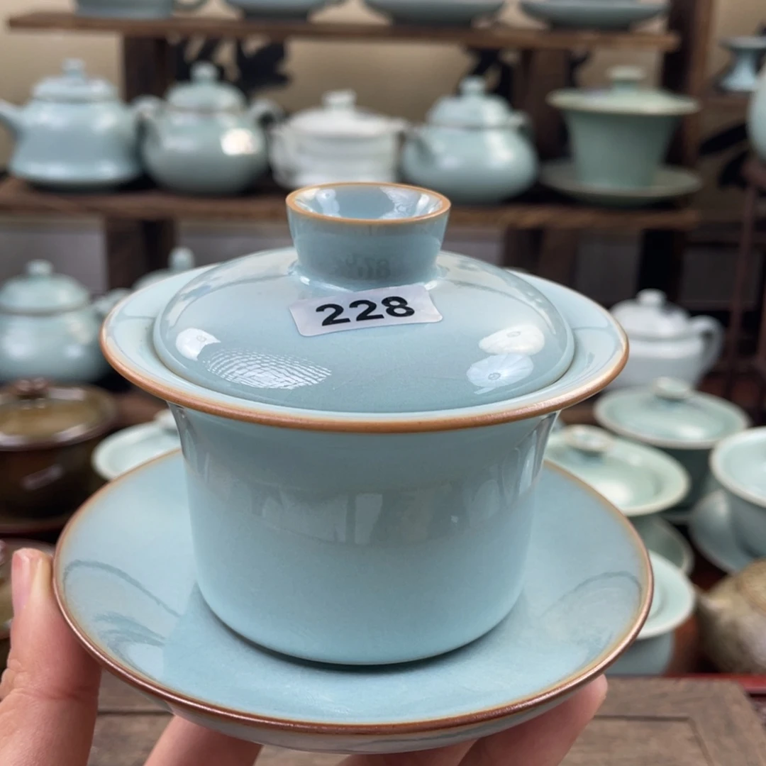陶微瑕228天青马蹄盖碗…………