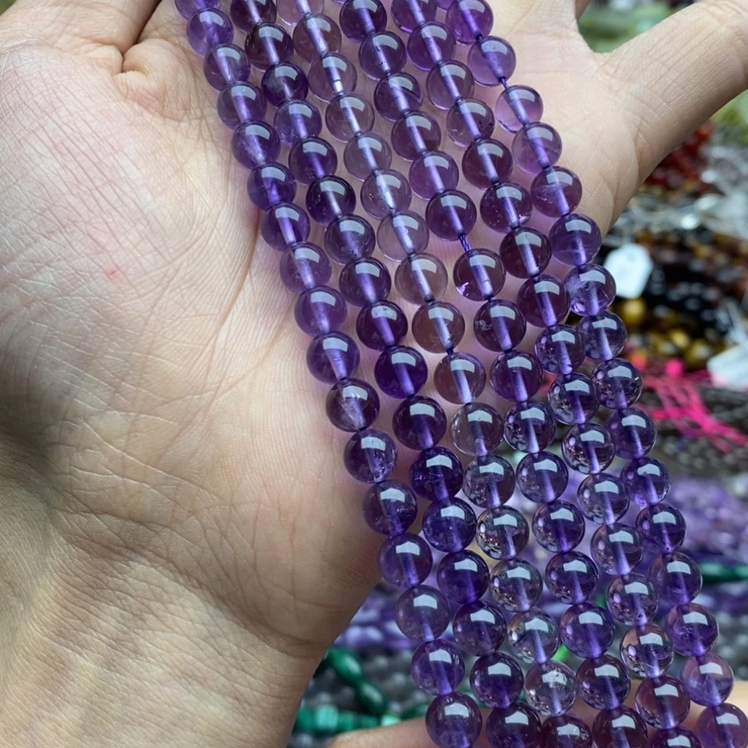 玛瑙/玉髓未镶嵌珠宝半成品一条天然7mm紫水晶透体圆珠