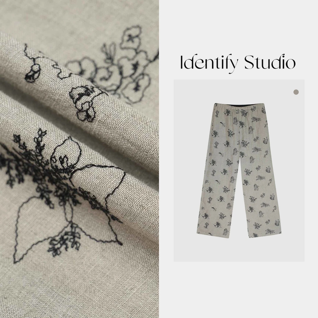 IDENTIFY"日暮金山"春夏复古设计感绣花亚麻背心马甲长裤25SS