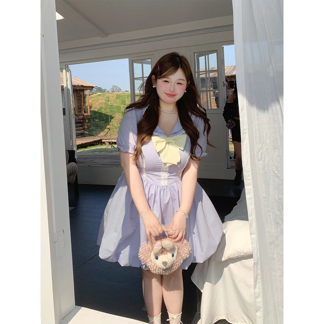 徐达布【仲夏童话】大码紫色短袖连衣裙女海边度假裙子L31645C51