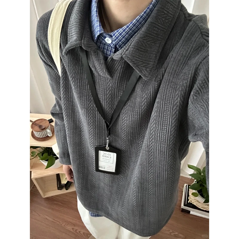 麦穗纹POLO领卫衣男款秋季潮牌百搭长袖T恤cleanfit宽松休闲外套