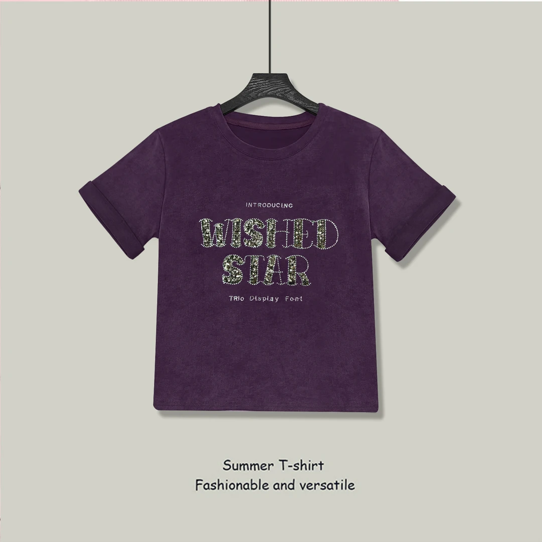 设计感短袖T恤女2025夏季新款扎染字母珠片绣时尚气质显瘦女上衣