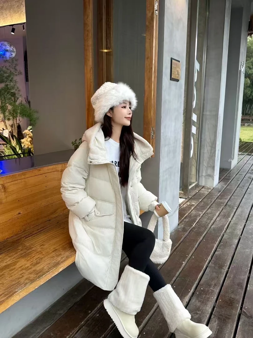 【帽子拼毛】2024新款冬季滑雪户外收腰防风工装时尚保暖连帽外套