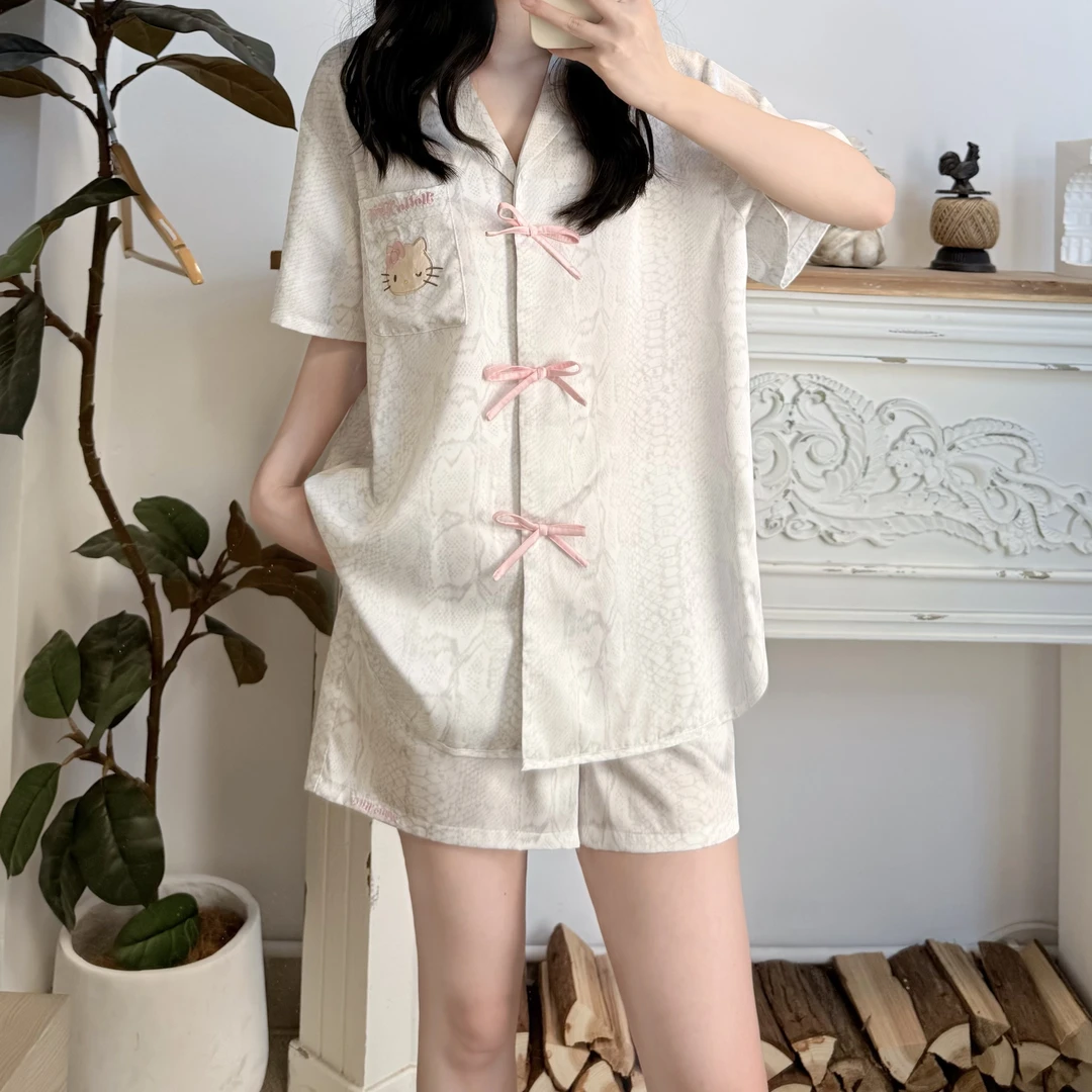 司睿【白蟒】联名黑皮kitty蛇纹甜美家居服夏季短袖长袖睡衣套装