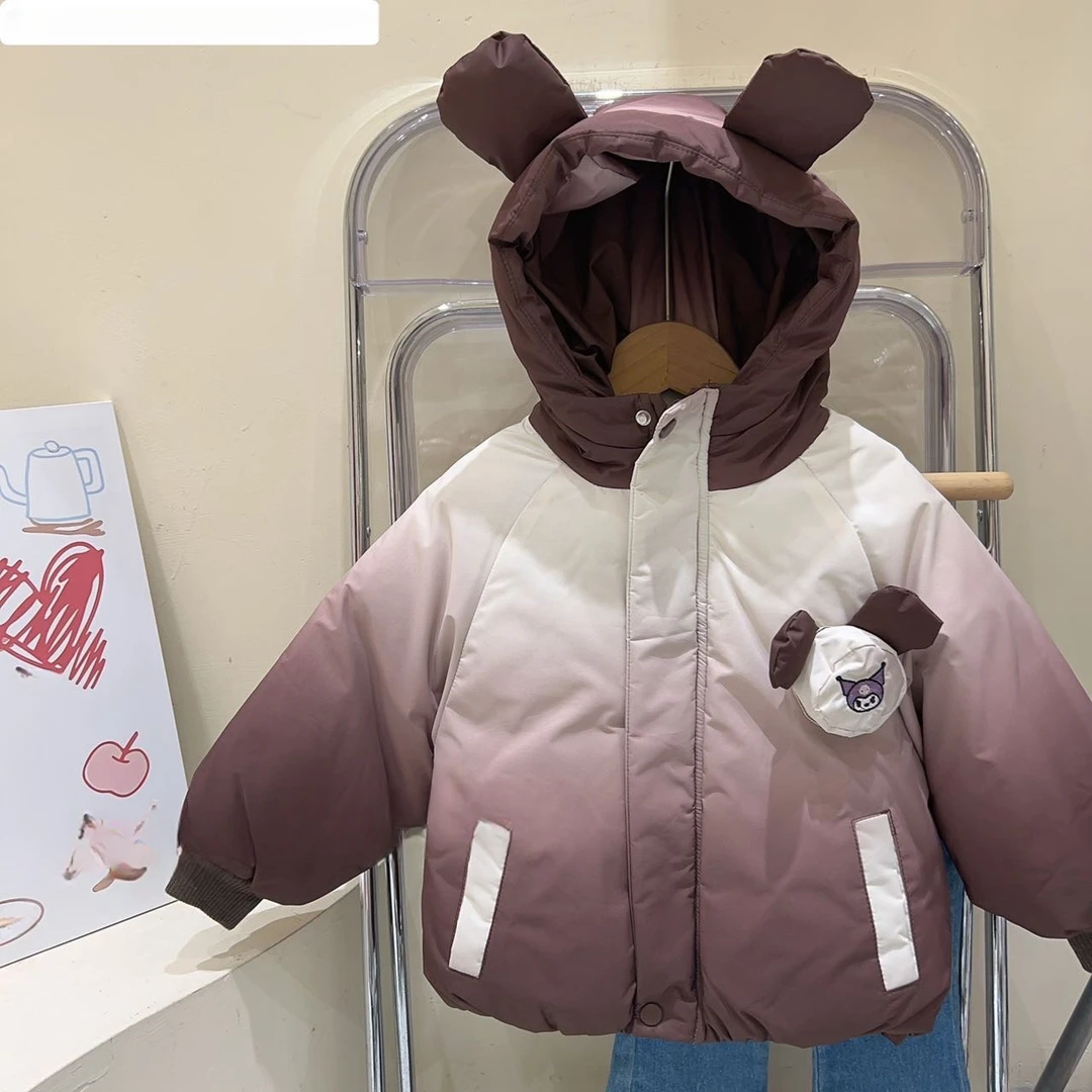 男女童棉衣外套加厚保暖冬款渐变色韩版拼色时尚儿童连帽