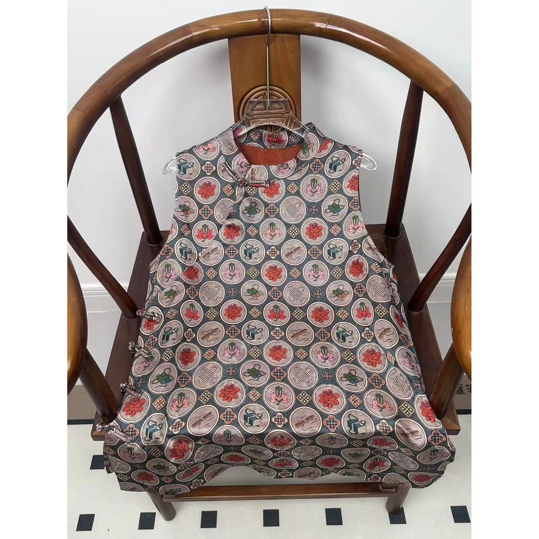 深圳南油新中式复古国风立领斜襟盘扣气质显瘦无袖中长款马甲上衣