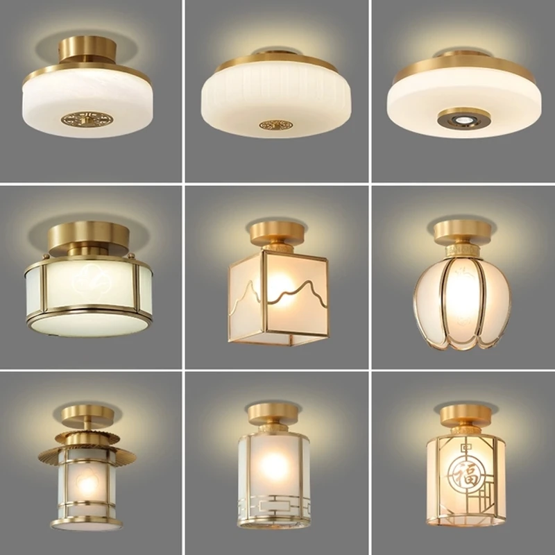 全铜吸顶灯 新中式过道灯小吸顶灯走廊入户门厅玄关衣帽间阳台灯