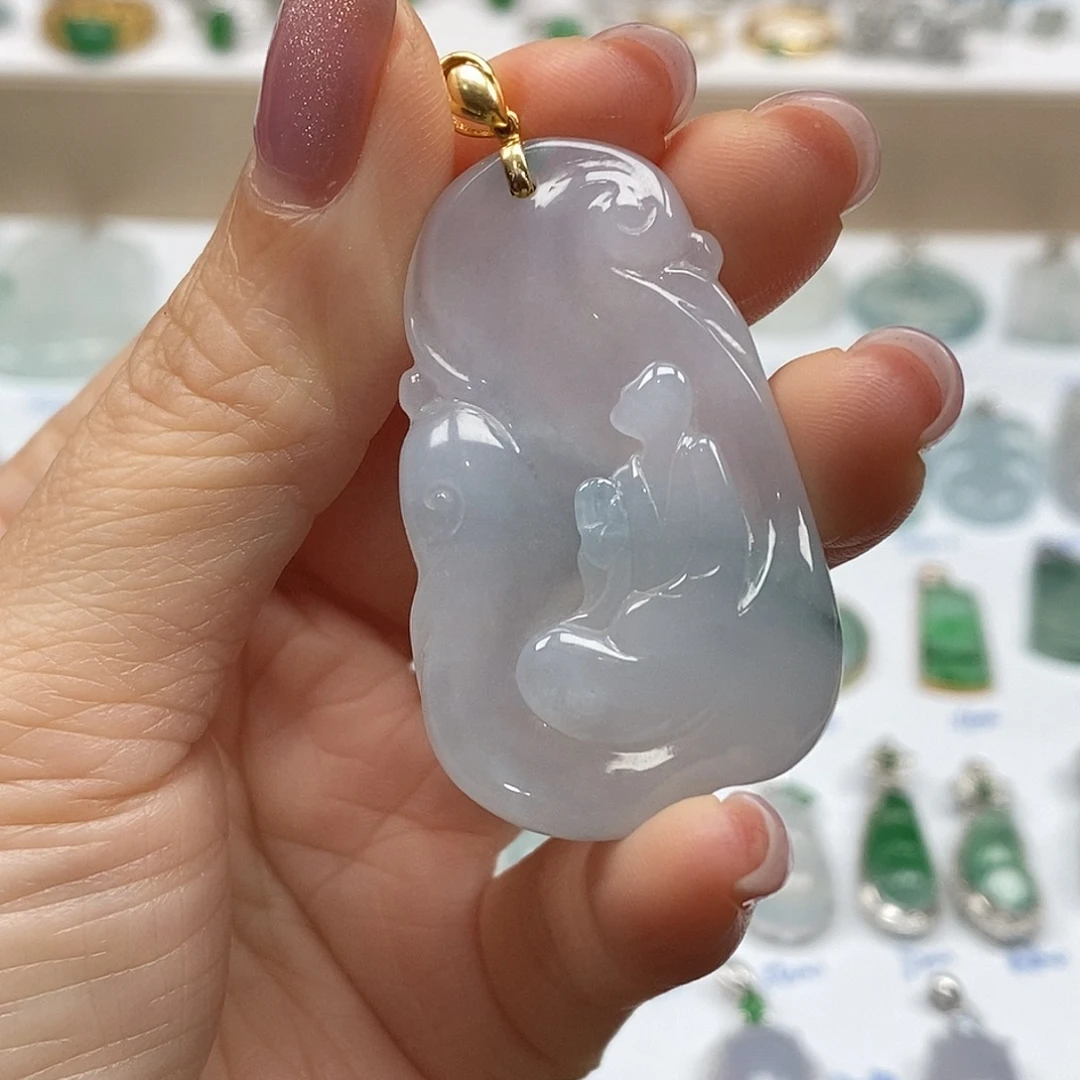 翡翠18K金镶嵌吊坠(不含链)