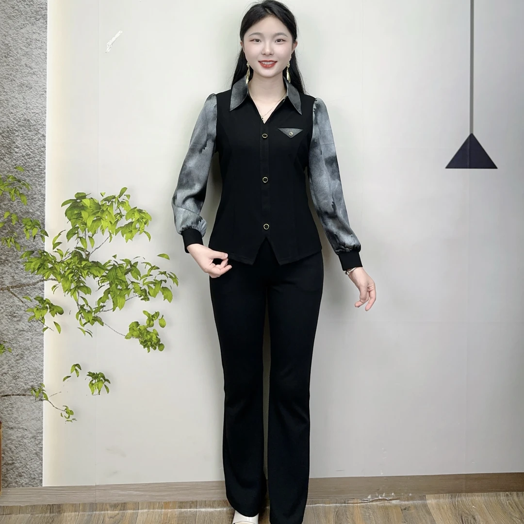 2025年春季新款修身显瘦气质时尚洋气女神范长袖套装女