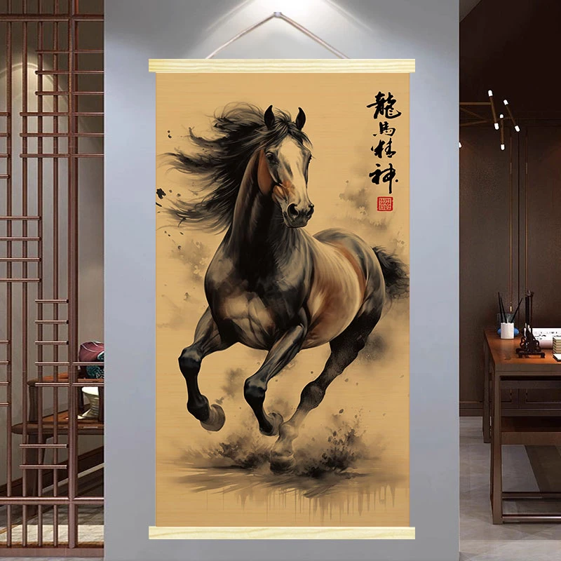 马到成功竹编挂画办公室客厅玄关背景墙装饰挂画