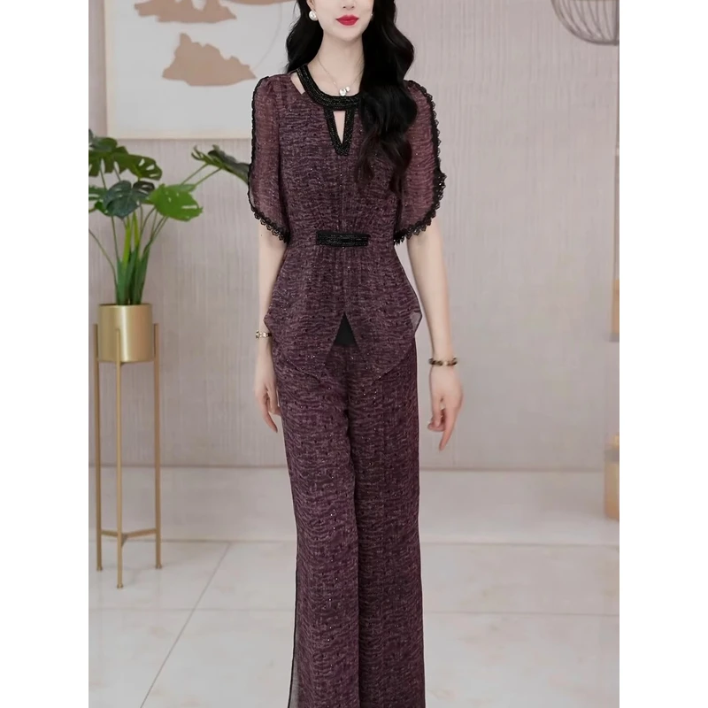 M1639 夏装两件套2025年时尚新款中国风休闲气质显瘦轻奢妈妈装女