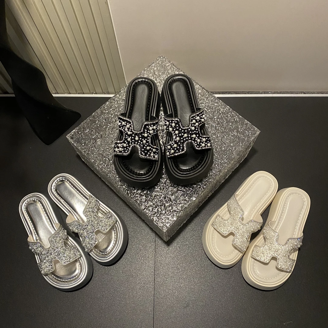 2025夏季新款简约珍珠水钻百搭气质款时尚外穿厚底舒适拖鞋-5CM