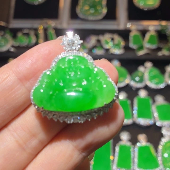翡翠18K金镶嵌吊坠(不含链)翡翠