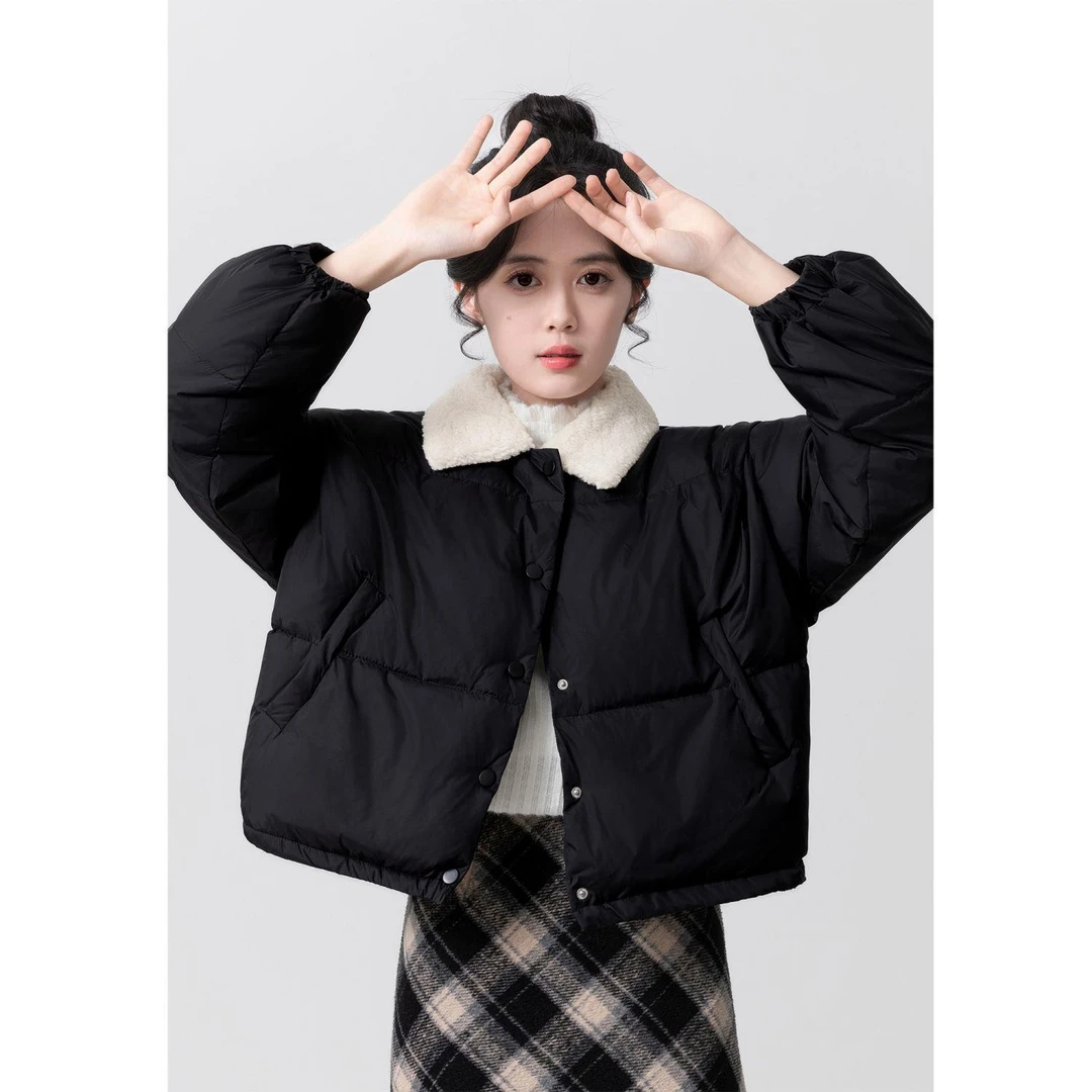 短款翻领棉服2025新款加厚Polo领面包服冬季外套小个子