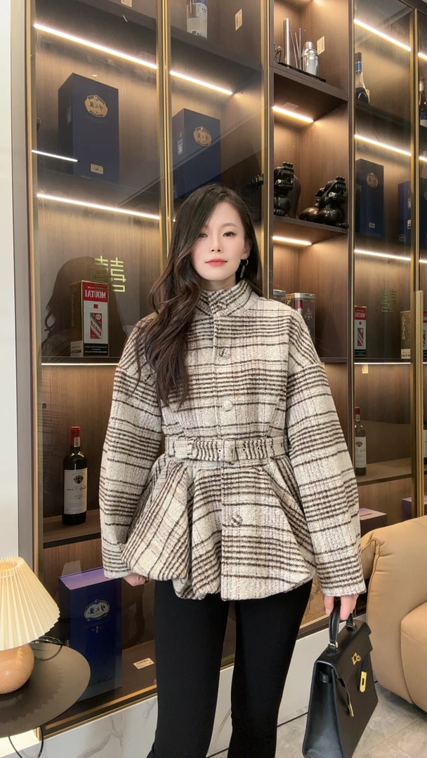 格纹女长袖秋冬保暖纯色复古一等品宽松圆领