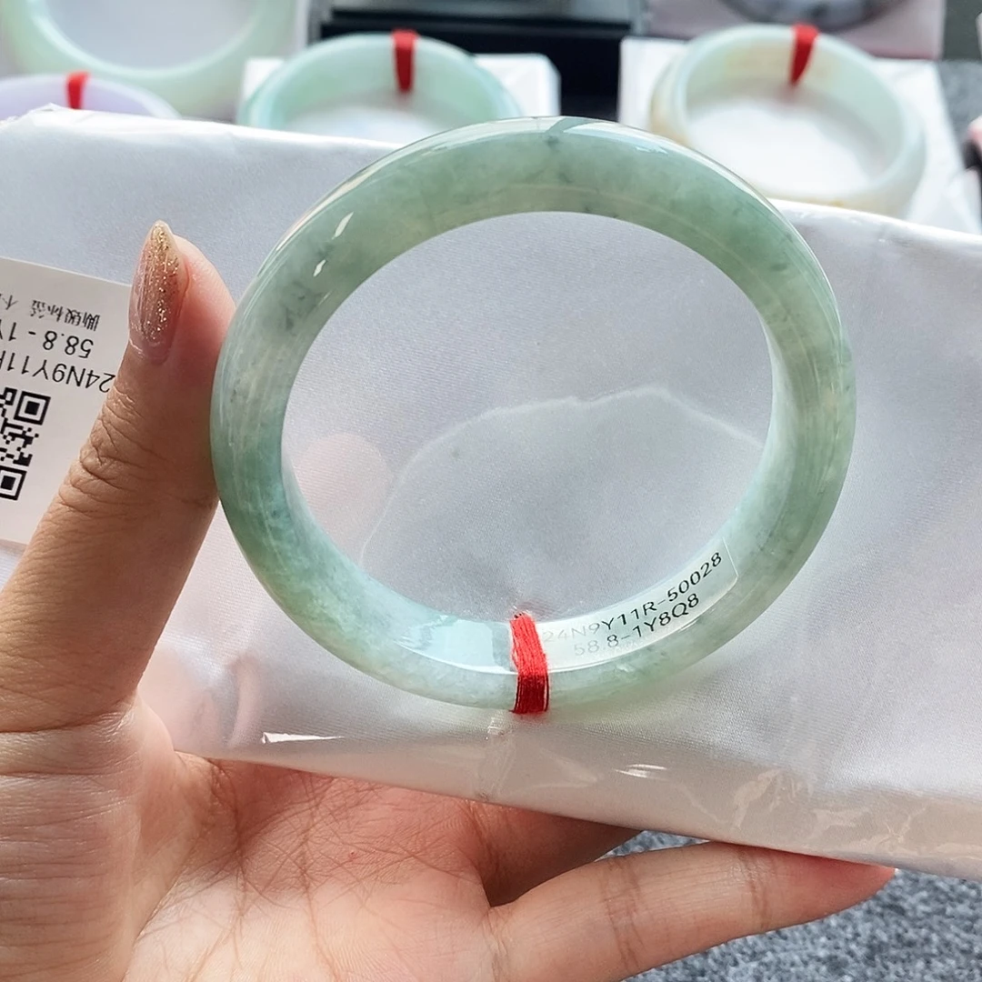 未镶嵌手镯翡翠58.8湖水绿飘花