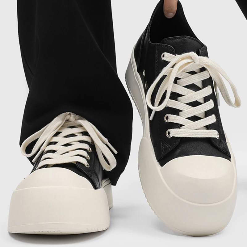 情侣同款大头鞋子男士百搭新款秋季厚底增高休闲板鞋黑色复古潮鞋