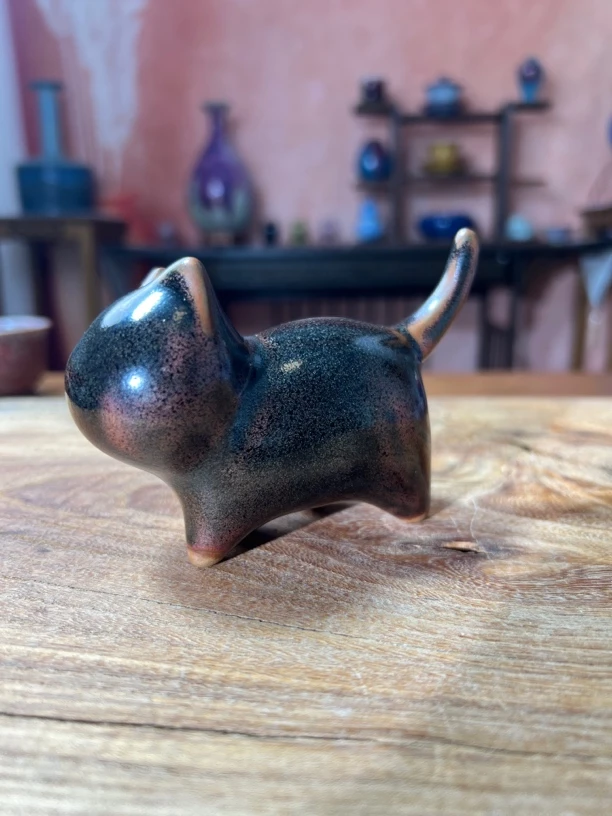 钧瓷艺术小摆件小猫