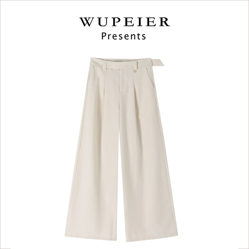 【简适风尚】白色2025春季新款高腰显瘦垂感透气褶皱宽松阔腿裤子