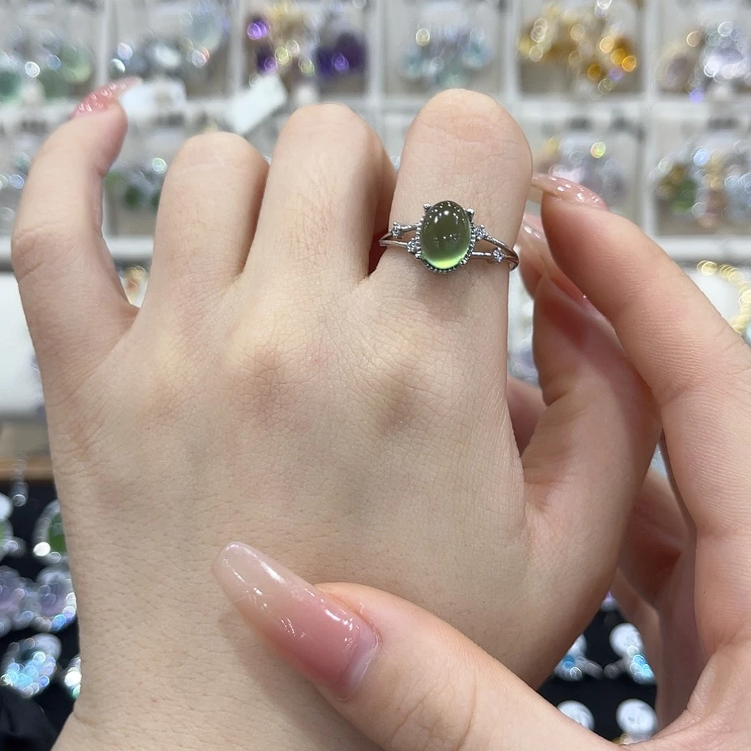 蛇纹石玉银S925镶嵌戒指