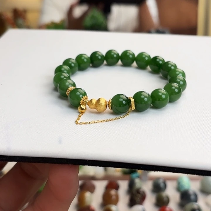 和田玉（碧玉）银S925镶嵌手链
