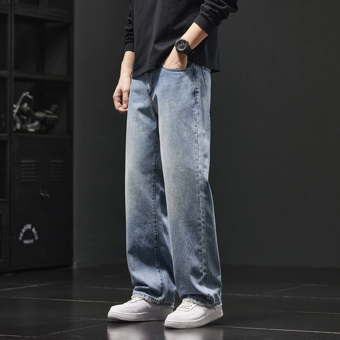 法国Cebrodz重磅美式高街纯棉牛仔裤男秋新款休闲宽松直筒阔腿裤