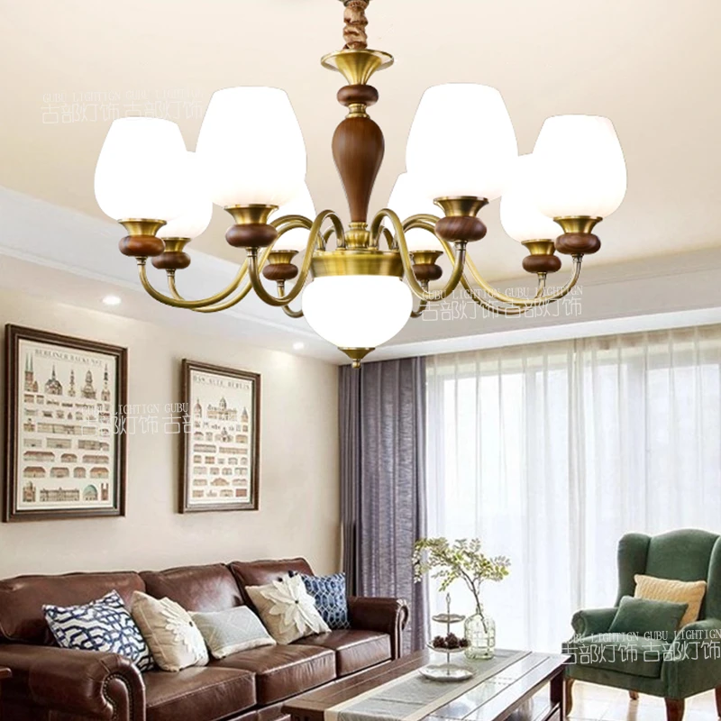 法式复古客厅吊灯全铜实木复古南洋风中古风美式书房卧室餐厅吊灯