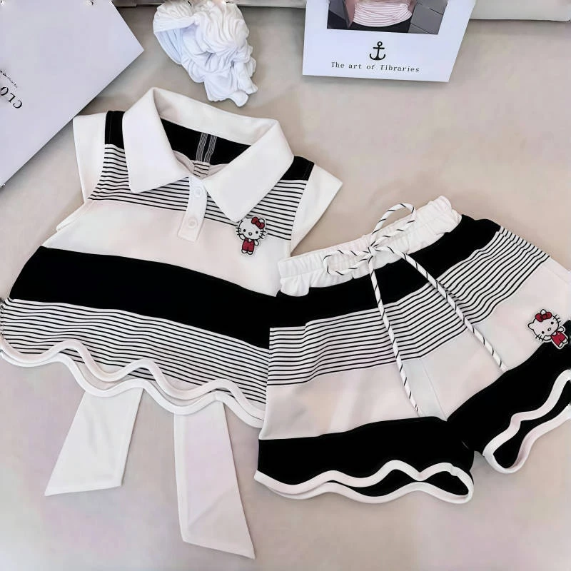 女童后背蝴蝶结套装夏季2025新款儿童洋气Polo背心女孩短裤两件套