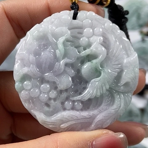 翡翠颈饰未镶嵌凤穿牡丹两面工福利