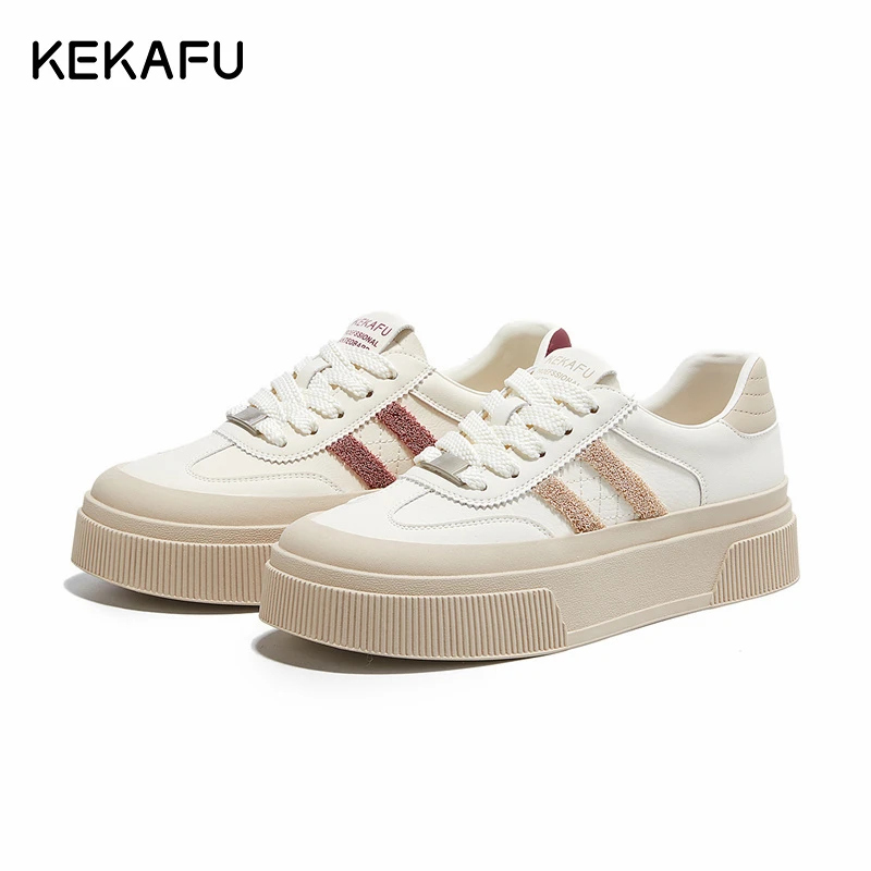 珂卡芙厚底板鞋2025春季新款百搭小白鞋复古德训鞋休闲运动鞋