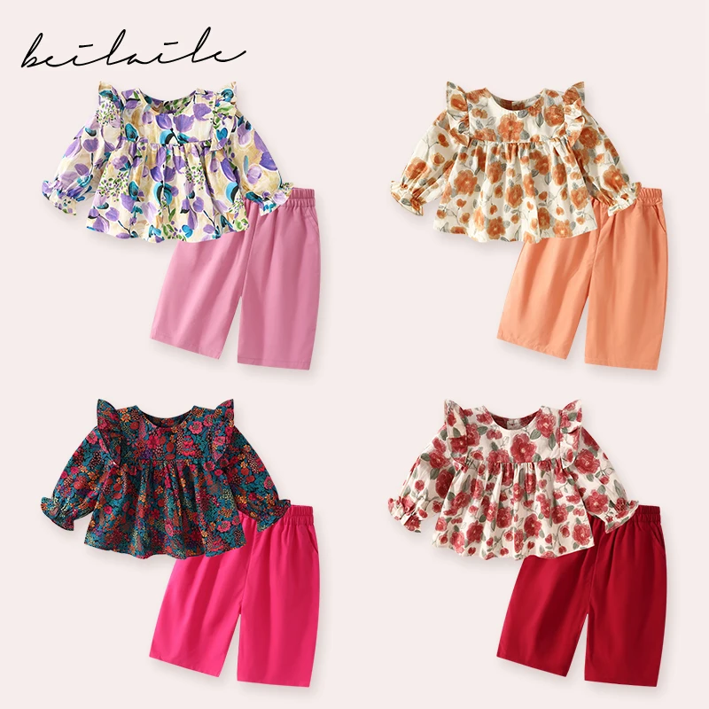 【印花飞袖复古套装 小洛妈咪】婴儿套装儿童复古两件套B14