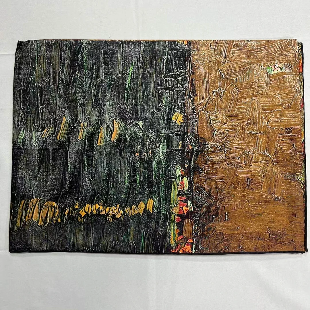 110斜纹绸方巾-夜幕岸边 双面异色106cm丝巾 010