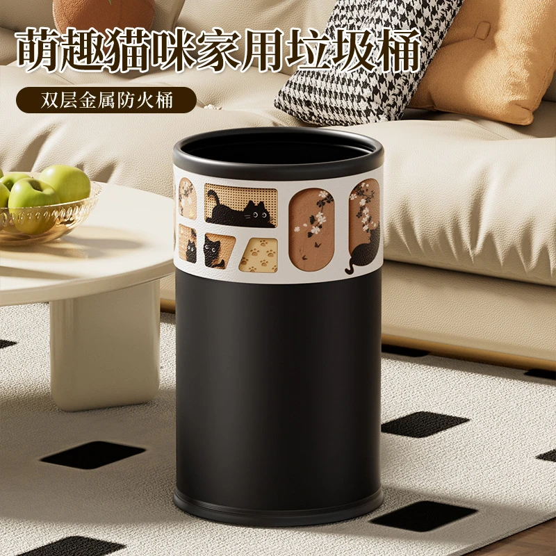 萌趣猫咪家用客厅高颜值直投筒厨房卫生间大号轻奢高级感垃圾桶