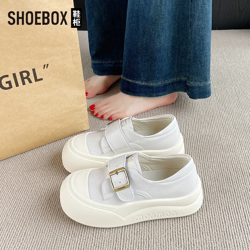 SHOEBOX鞋柜百搭韩版小白鞋2025春季新款时尚厚底增高休闲板鞋女