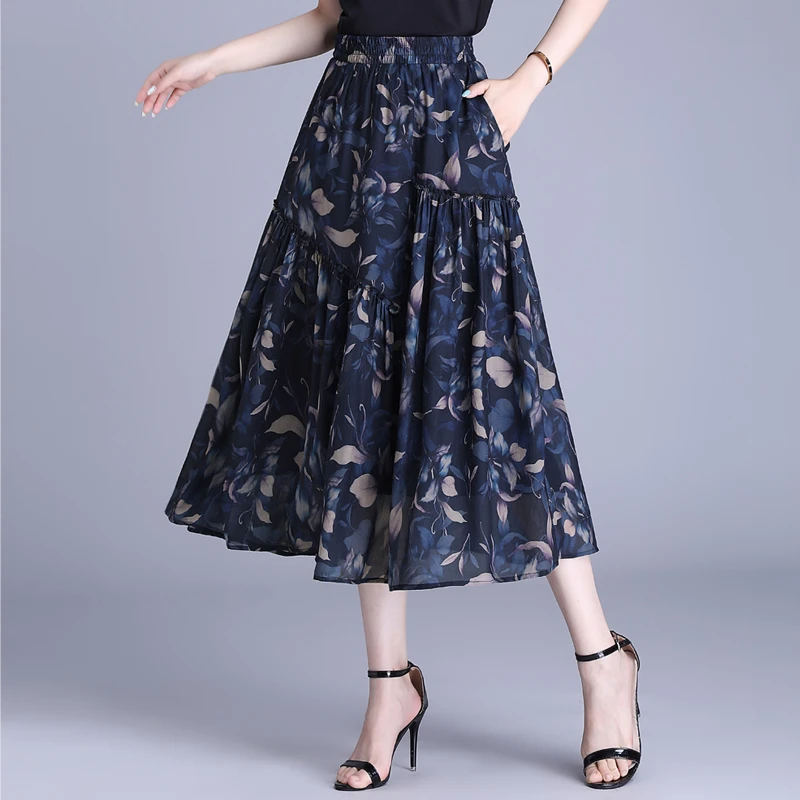2025夏季新款气质碎花半身裙女高腰遮肚显瘦时尚优雅中长款a字裙